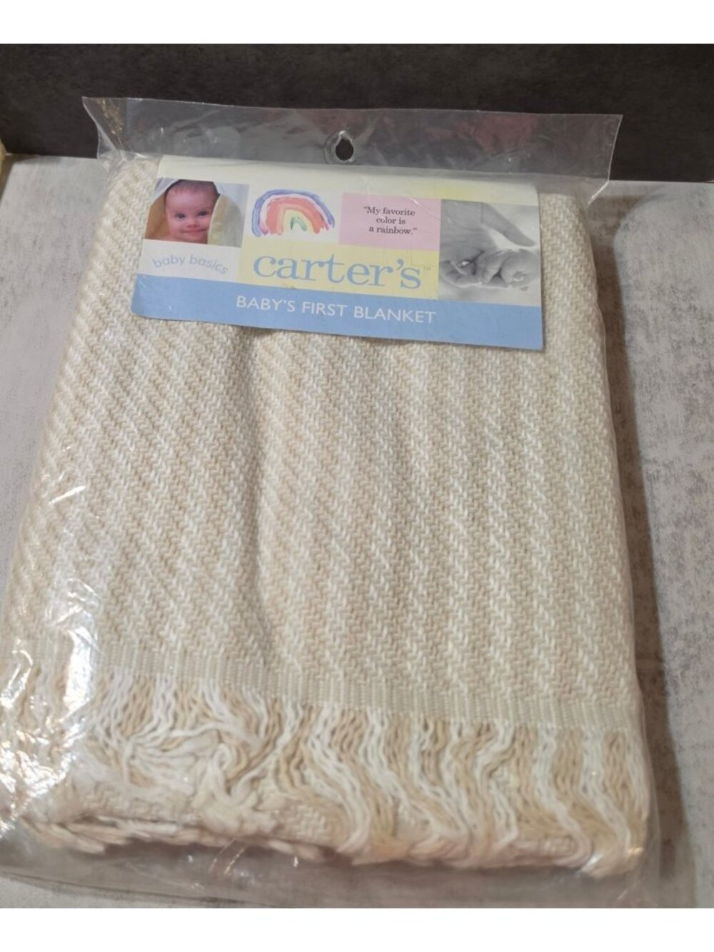 Vtg Carter's Baby's First Blanket Acrylic Jacquard Chevron Cream Ivory NOS USA